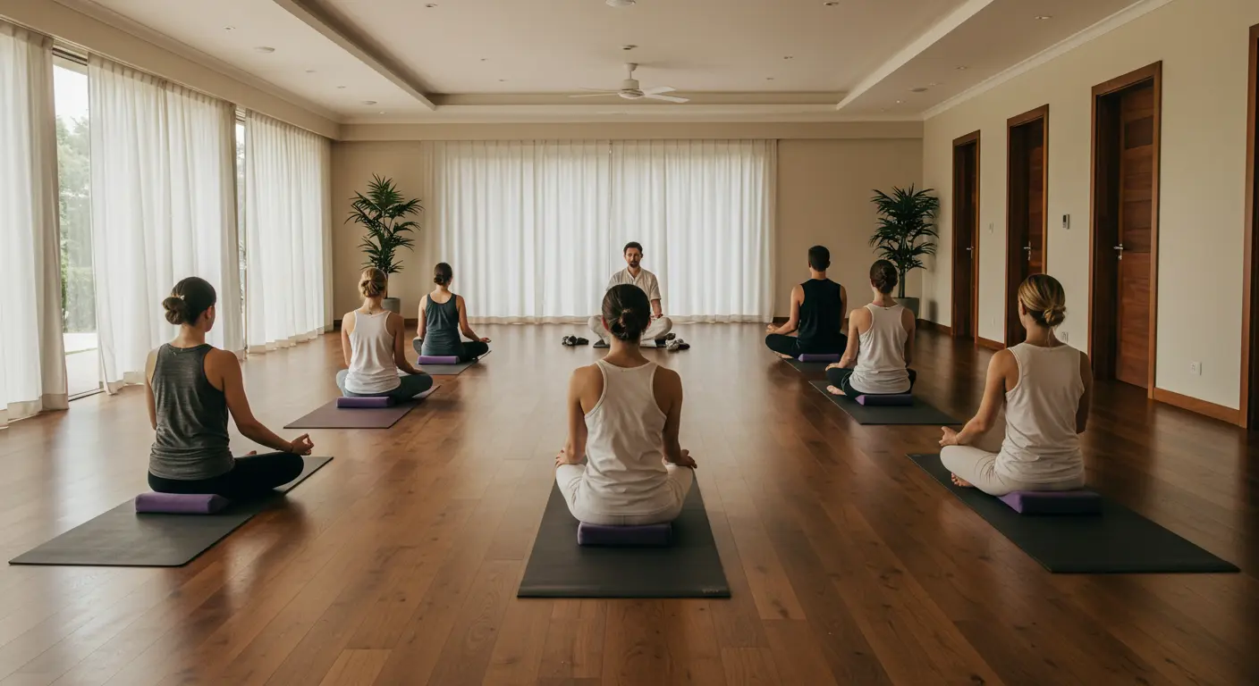 Yoga and meditation class in modern wellness center